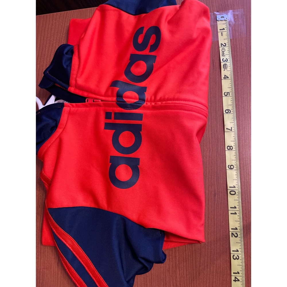 Adidas Kids Tracksuit Jacket Full Zip Logo Stripe Size 6 Orange Navy - Picture 5 of 7